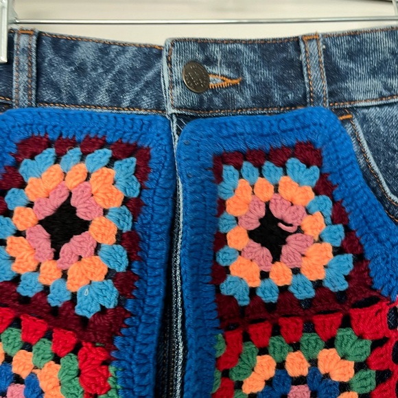 Farm Rio Granny Square Crochet Denim Shorts - Picture 10 of 10